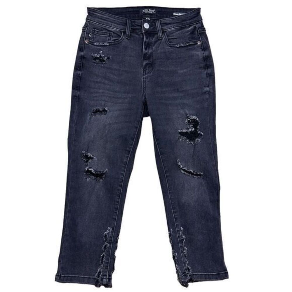 Judy Blue Women's High Rise Skinny Fit Capri‎ Jeans Size 25 Black Distressed